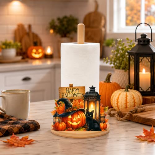 Rustic Bamboo Paper Towel Holder with 11 Seasonal Holiday Signs - Kitchen Decor