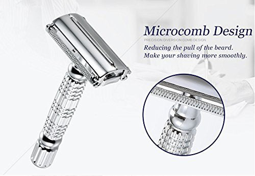 BAILI Butterfly Open TTO Double Edge Metal Safety Razor Wet Shaving Kit for Men Women with Platinum Blade and Mirrored Travel Case BD179