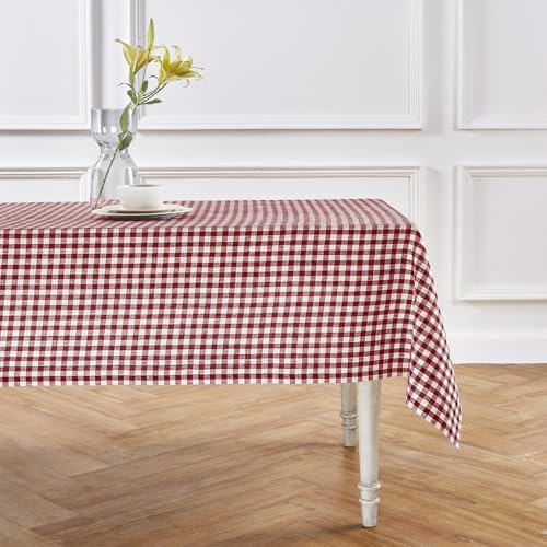 Burgundy Linen Tablecloth 60 x 120 Inches Gingham Check - Formal Dining