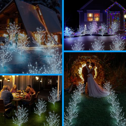 BeHiller 3FT Outdoor Birch Tree Lights - Cool White 140LED Solar Fairy Lights