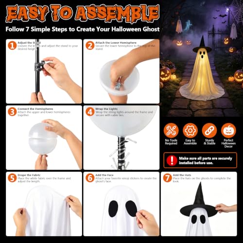 Standing Ghost Halloween Decorations 2 Pack - 5FT Lighted Spooky Outdoor Ghosts with Remote