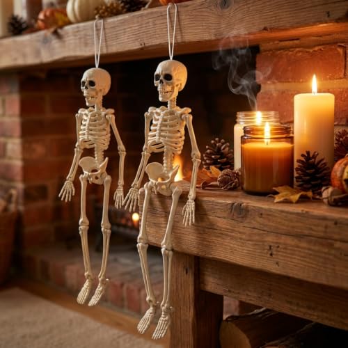 Halloween Hanging Skeletons Set of 2 - 16 Inch Spooky Decor - Variation 2