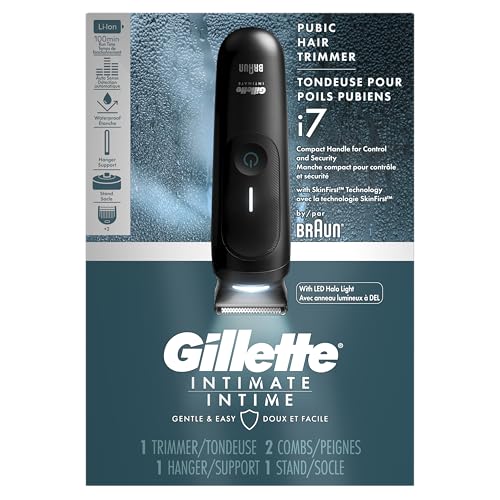 Gillette i7 Intimate Men’s Premium Pubic Hair Trimmer, Waterproof LED Body Hair Trimmer for Men, Manscaping Body Groomer