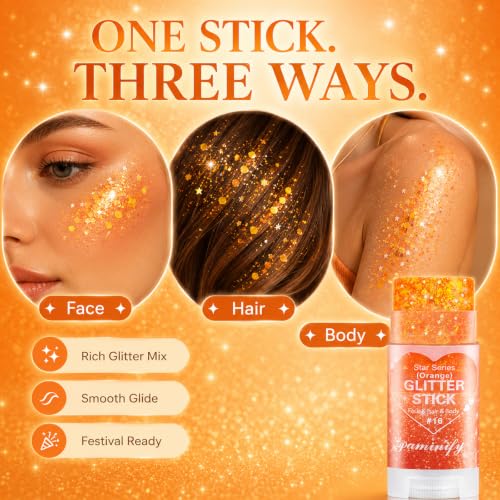 Paminify Orange Hair Glitter Stick - Fall Body & Face Sparkle for Festivals & Halloween