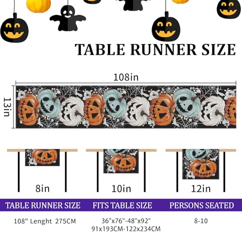 Halloween Table Runner 13x108 Inch Spooky Pumpkins & Web Decor - Black Variation of THIS Listing