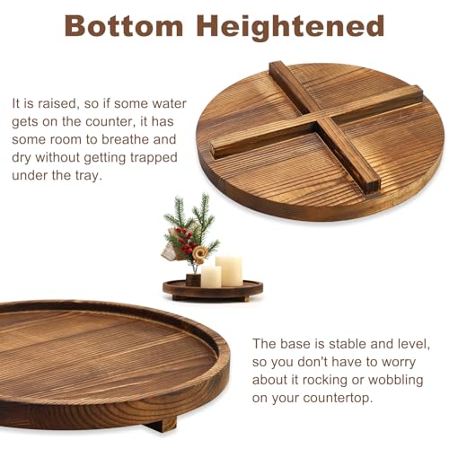 Dark Brown 12-Inch Wooden Round Tray for Bathroom & Kitchen Decor Handmade