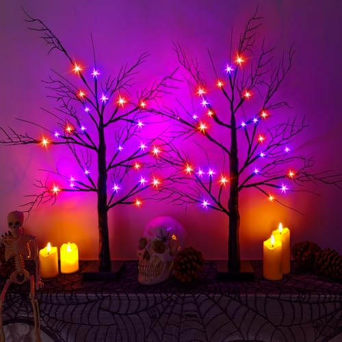 2-Pack 24-Inch Halloween Spooky Tree with Lights & Timer - Indoor Decor, Style 01