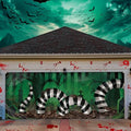 Halloween Garage Door Cover - Striped Snake Pattern 7x16 ft - Black White - Halloween Decor