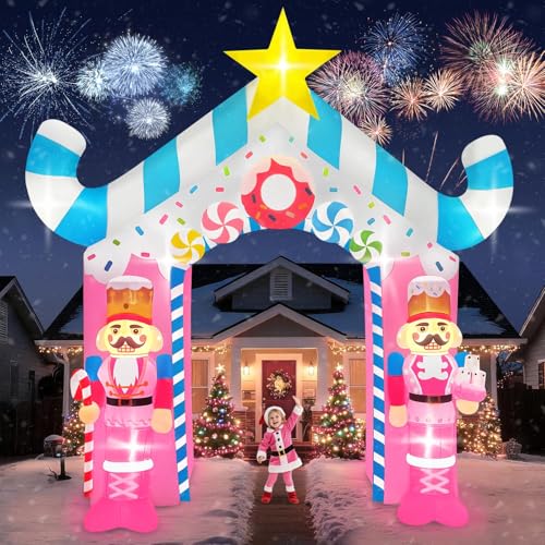 Pink Soldier 12FT Christmas Inflatable Archway with LED Lights - Outdoor Holiday Decor
