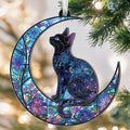 Blue Cat Moon Christmas Ornament - 2D Flat Acrylic Holiday Tree Decoration