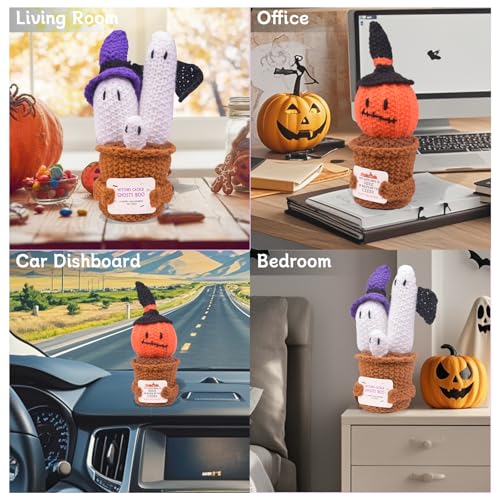 Halloween Positive Ghost Knitted Crochet Decoration with Witch Hat - A-Ghost Variation