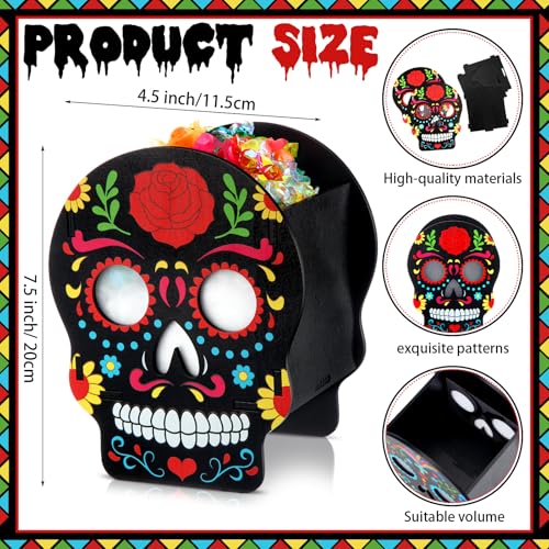 Halloween Sugar Skull Wooden Candy Box Set - Spooky Decor & Storage