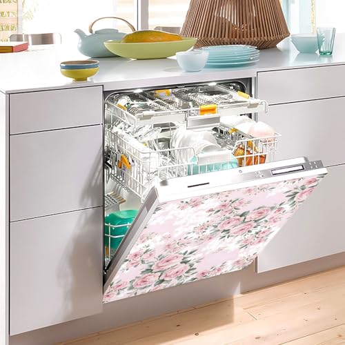 Floral Pink Roses Dishwasher Magnet Cover Sticker - 23 x 26 in Decorative Refrigerator Panel - Magnetic Vinyl