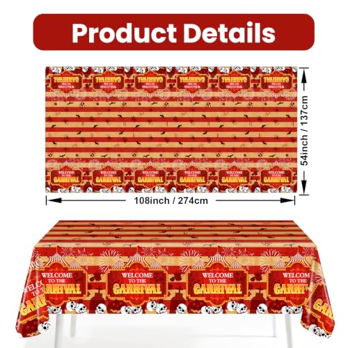 Halloween Circus Clown Plastic Tablecloth - Red, 108x54 Inches, 3 Pack