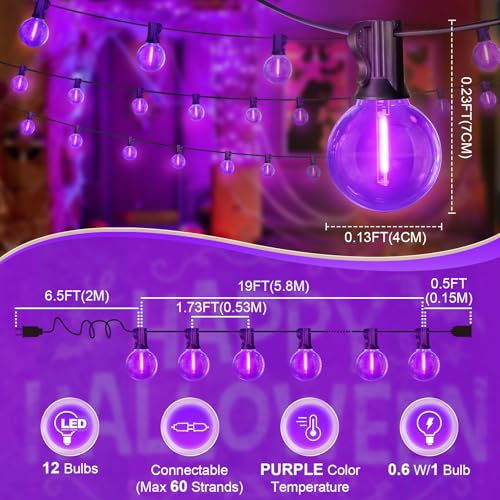 Purple Outdoor String Lights - 26Ft Waterproof Shatterproof Edison Bulbs, Dimmable Patio Decor