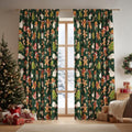 Green Sheer Xmas Curtains 52x96in Set of 2 - Gingerbread & Snowman Pattern