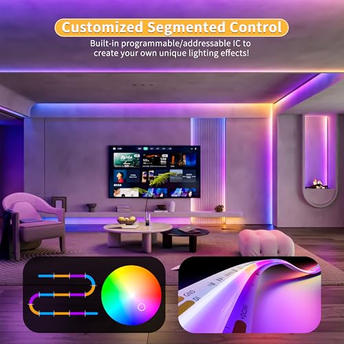 24ft RGB Smart IC COB LED Strip Light - Addressable Multicolor Tape for TV & Bedroom