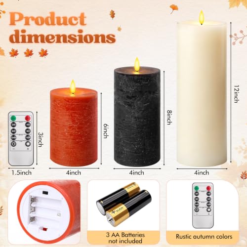 Thanksgiving Flameless LED Candles Set - Fall Autumn Autumn Decor, 3 Sizes