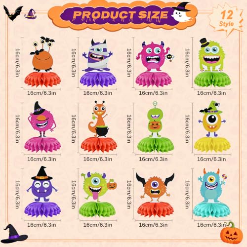 Halloween Honeycomb Centerpieces - Spooky Monster & Ghost Party Decor - 12 Pack - Variations of THIS listing
