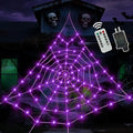 Purple Halloween Spider Web Decorations - 16.4 Ft Giant Yard Web with Lights