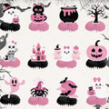 Halloween Honeycomb Table Centerpieces Set - Black Pink Pumpkin Ghost Spider Bat Pattern - PRESSINART, 12 Pcs