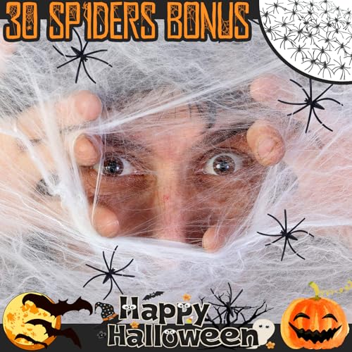 Halloween Spider Web Decorations with 30 Fake Spiders - 1000 sqft Indoor & Outdoor