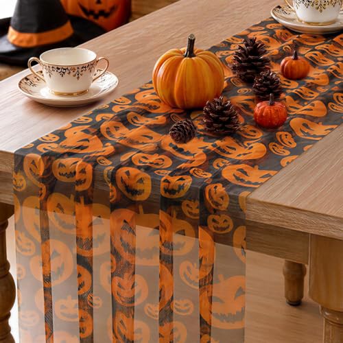 Halloween Table Runner Pumpkin Pattern 29x120 Inches - 2 Pcs Orange Decor Variation of Pumpkin / 29x120-2 pcs