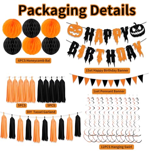 Halloween Birthday Party Decorations Kit - Black & Orange Festive Set