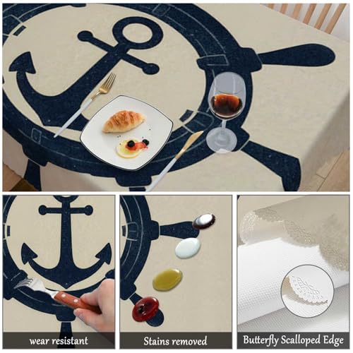 Rudder Table Cover Marine Ship Wheel Anchor 52x70 Inch Water-Resistant Tablecloth