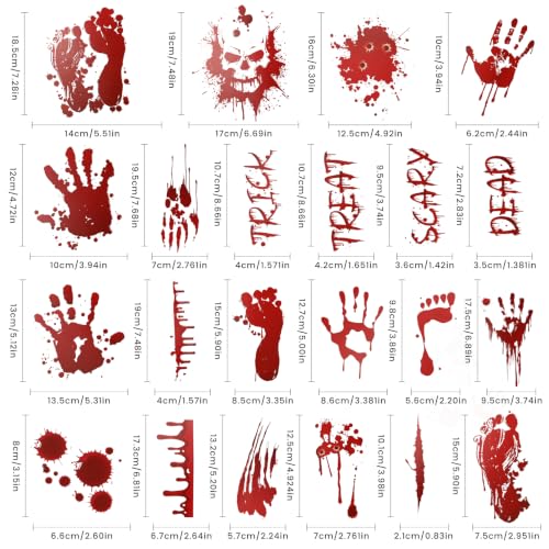 Halloween Window Clings Set - Bloody Handprint & Footprint Stickers, 9 Sheets, A-9PCS