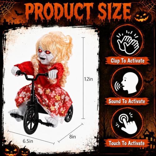 Halloween Animatronic Clown Ride-On Bicycle - Moving Back and Forth - Style B