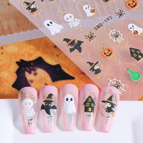 Halloween Nail Art Stickers Set - Ghost Pumpkin Spider Mirror 5D Embossed Style09