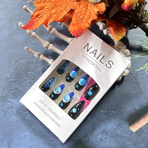 Halloween Press On Nails Long Bat Moon Pattern - Variation of THIS listing 7