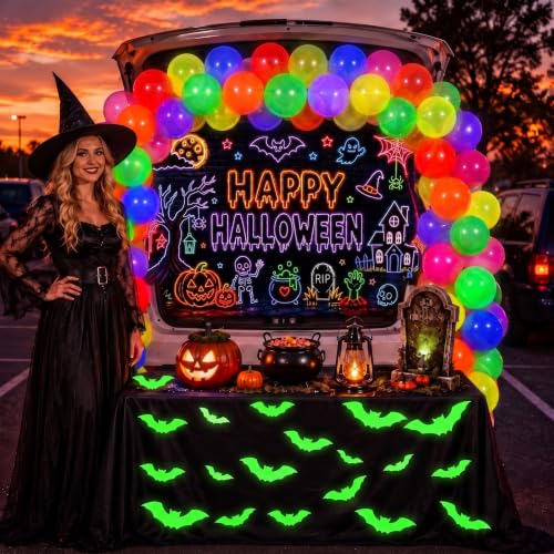 Halloween Neon Car Trunk Decorations Kit with Balloon & Bat Display