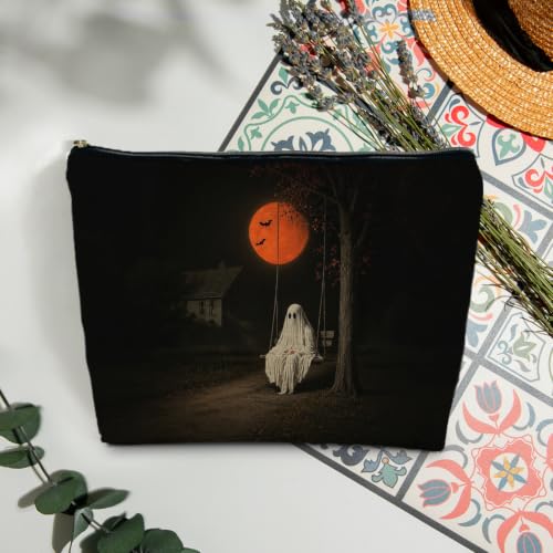 Gothic Halloween Ghost Makeup Bag for Women - Funny Ghost Design, 13x7.8 Inches