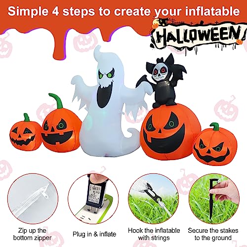 8ft Ghost Pumpkins Standing in a Row Halloween Inflatable Yard Decoration with LED Lights