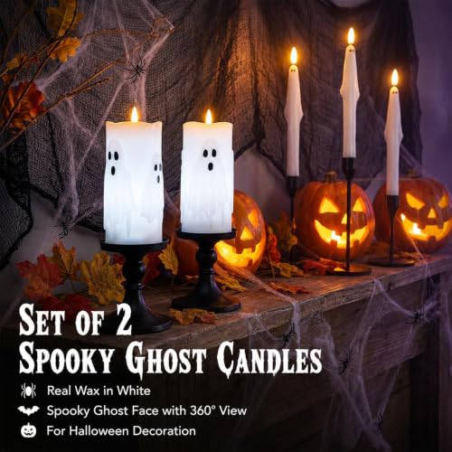 Fanna Halloween Ghost LED Candles Set of 2 with Remote - Flameless Indoor Decor