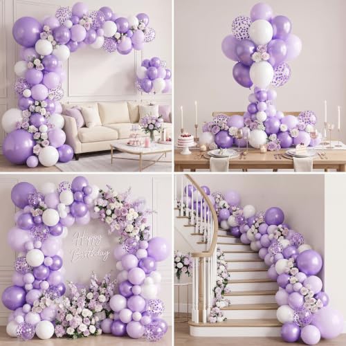 Lavender Purple Balloon Set - 71pcs Latex Party Balloons with Ribbons & Arch Strip