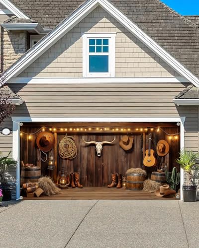 Western Cowboy Garage Door Cover Banner Decorations Backdrop - Wild West 8x7FT - Multi1