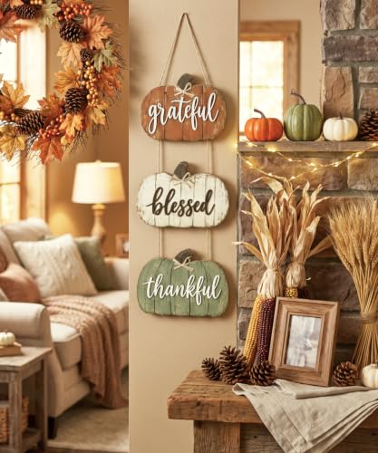 Putuo Decor Fall Pumpkin Wall Sign - Rustic Thanksgiving Door Decor