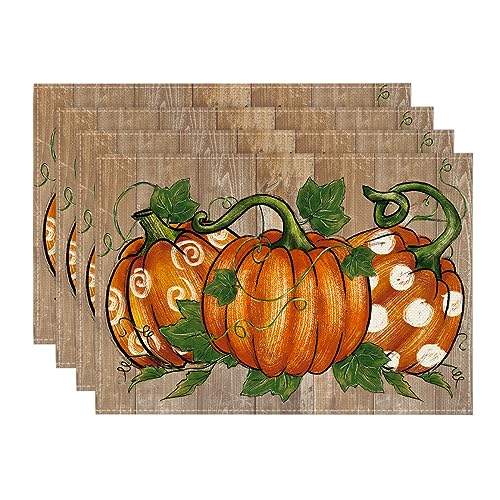 Rectangular Polka Dot Pumpkins Vine Thanksgiving Placemats Set of 4 - 12x18 Inch Fall Table Decor