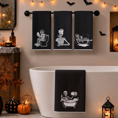 Jztco 4 Pcs Skeleton Halloween Hand Towels - Skull Kitchen Dishcloths Multi 1444