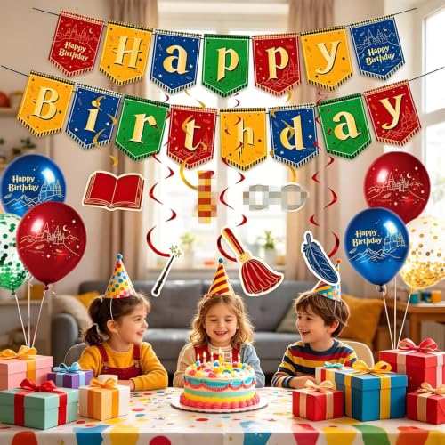 Wizard Magic Birthday Party Supplies Set - Red Theme 64, Complete Decor Pack for Kids' Celebrations