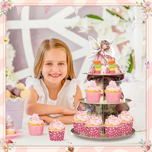 Pink Fairy Birthday Cupcake Stand - 3 Tier Baby Shower Decorations