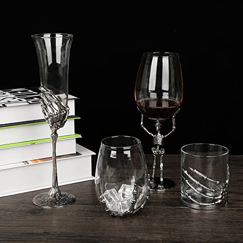 Halloween Skull Wine Glass - Skeleton Ghost Hand Goblet with Variation C
