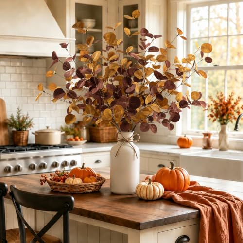 Fall Decor 6Pcs 28-Inch Faux Eucalyptus Stems for Thanksgiving Autumn Home