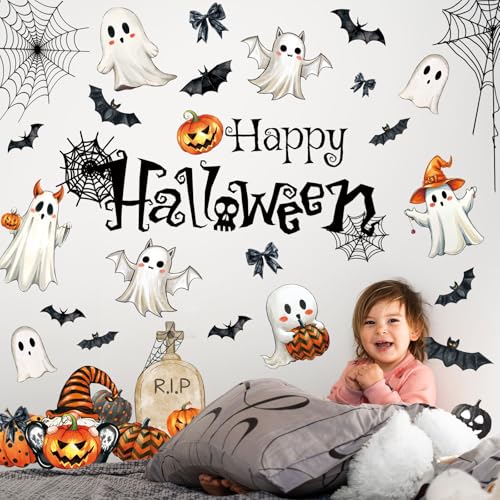 Halloween Wall Decals Set - Spooky Ghost Pumpkin Bat Spider Web Stickers for Home & Party Decor