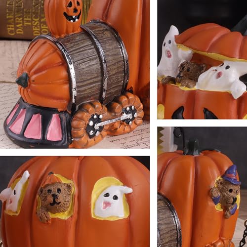 Halloween Pumpkin Train Figurines Resin Decor for Fall and Holiday Display
