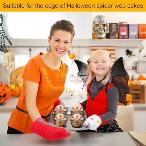 Black Halloween Cupcake Liners with Spider Web Toppers - 50 Pcs