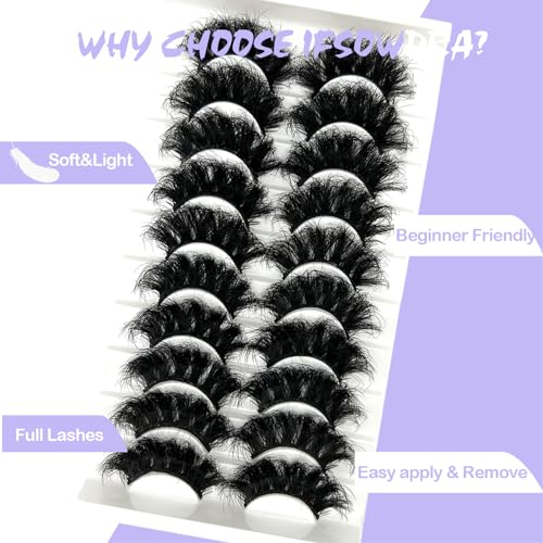 False Eyelashes 20mm Long Mink Fluffy Dramatic Lashes Pack - Crisscross Effect, Easy to Apply, Natural Look, 10 Pairs